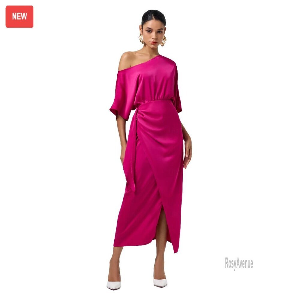 One Shoulder Satin Maxi Dress Formal Wedding Guest Cocktail Party
